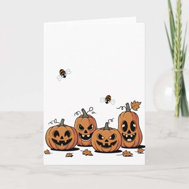 Cartão Pumpkin Patch Buzz – Busy Busy Bee Halloween Card (Frente)