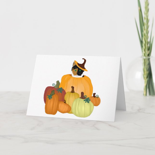 Cartão Pumpkin Patch Cat Greeting Card (Frente)