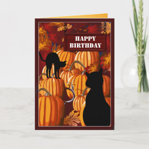 Cartão Pumpkin Patch Cats Birthday Wishes
