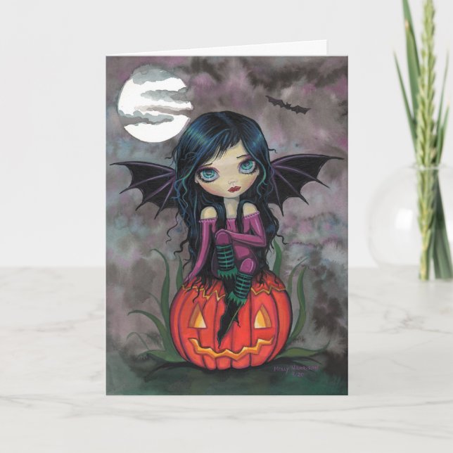 Cartão Pumpkin Pixie Cute Vampire Halloween Card (Frente)