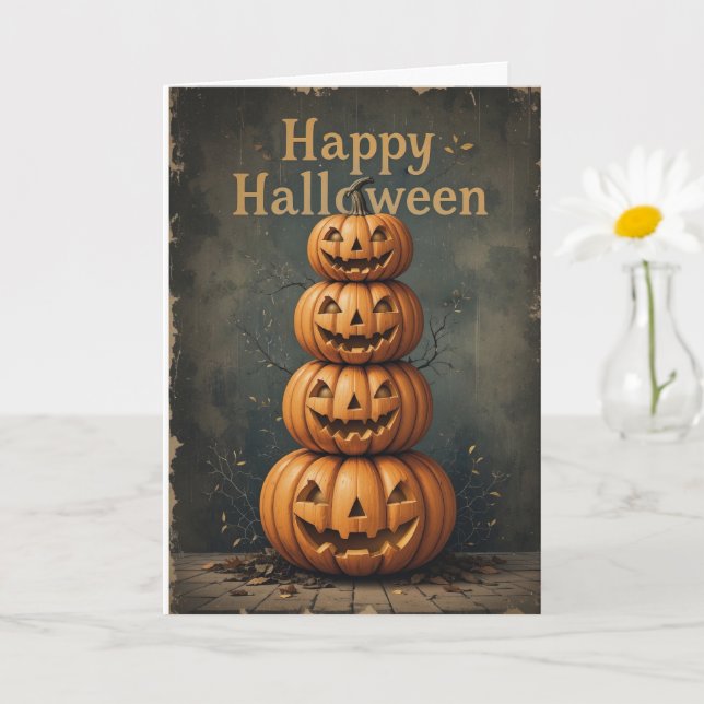 Cartão Pumpkin Stack Russo Halloween Farmhouse Fall Vibe (Planta pequena)
