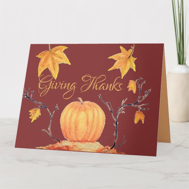 Cartão Pumpkin Watercolor de Ação de Graças (Frente)