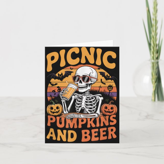 Cartão Pumpkins De Picnic De Teto De Halloween E Bebida R (Frente)