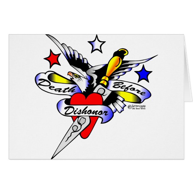 Cartão Punhal & coração velhos de Eagle do tatuagem de (Frente Horizontal)