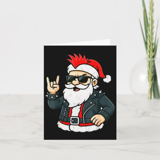 Cartão Punk Rock Santa Claus Emo Christmas Rocker Pajamas (Frente)