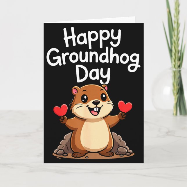Cartão Punxy Phils Groundhog Day Cute Heart Design Februa (Frente)