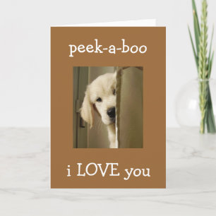 CARTÃO PUP DIZ "PEEK-A-BOO" AMOR ANIVERSÁRIO