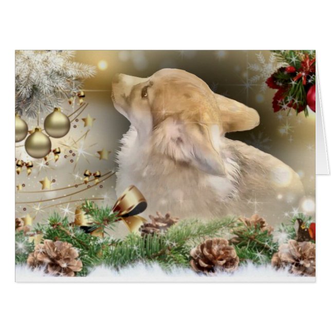 Cartão Puppy de Corgi de Natal (Frente horizontal)