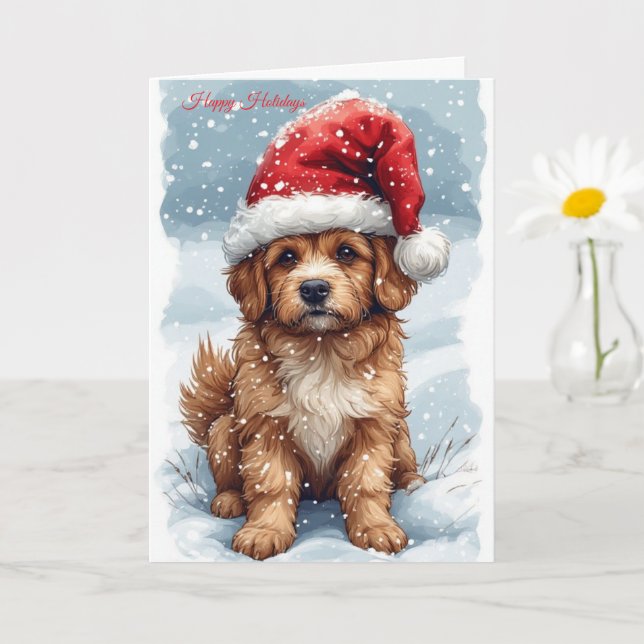 Cartão Puppy de Natal bonito (Planta pequena)