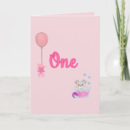 Cartão Puppy in Bath One Year Old Girl Birthday