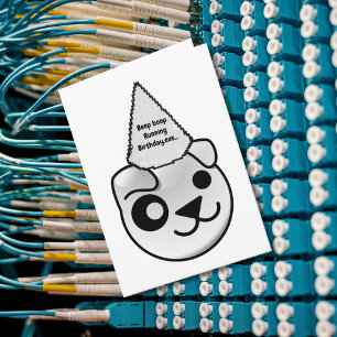 Cartão puppy linux logo vestindo chapéu de aniversário