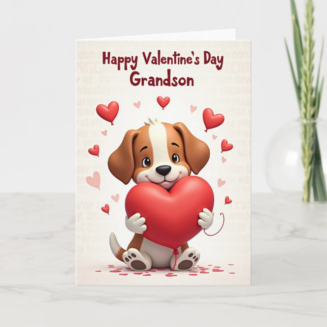 Cartão Puppy Love Valentines Day Grandson Card (Frente)