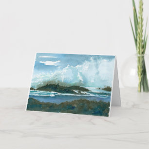 Cartão Pupukea Hawaii Watercolor Ocean Waves Birthday