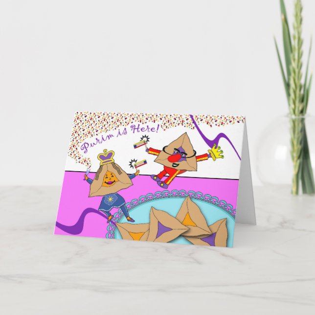 Cartão Purim is Here! Hamantaschen in Costume Card (Frente)