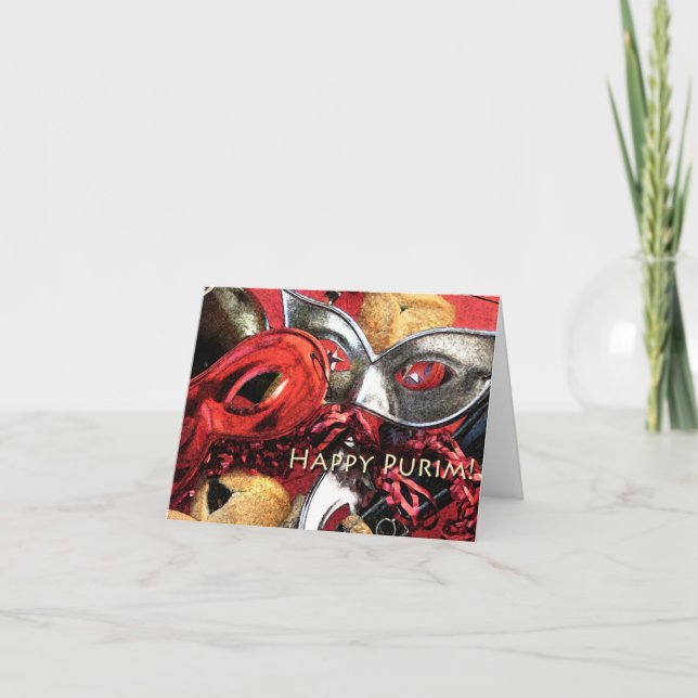 Cartão Purim Masks & Hamantashen Card (Frente)