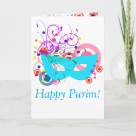 Cartão Purim Teal Mask with Swirls