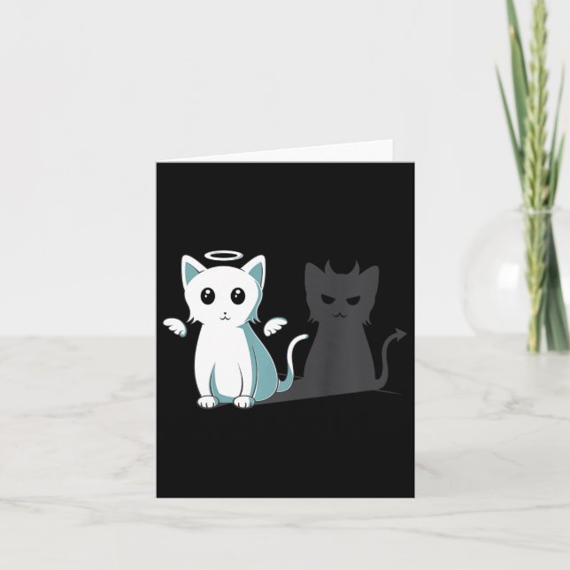 Cartão Puro Mau Devil Cat Feliz Halloween Cat Angel Devi (Frente)