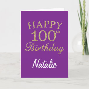 Cartão Purple and Gold Glitter 100th Birthday Card