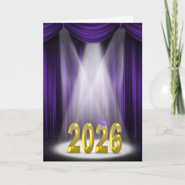 Cartão Purple and Gold Graduation 2026 School Colors (Frente)