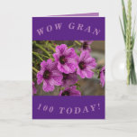 Cartão Purple Floral 100th Birthday Card for Gran<br><div class="desc">Beautiful purple cranesbill geranium flowers make a great image for this colourful 100th birthday card for Gran.  All text can easily be personalised.</div>