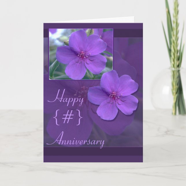 Cartão Purple Floral Elegance Anniversary (Frente)