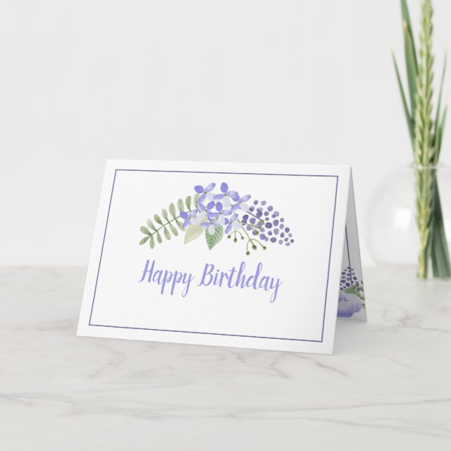 Cartão Purple Floral Watercolor Elegant Feminine Birthday (Frente)