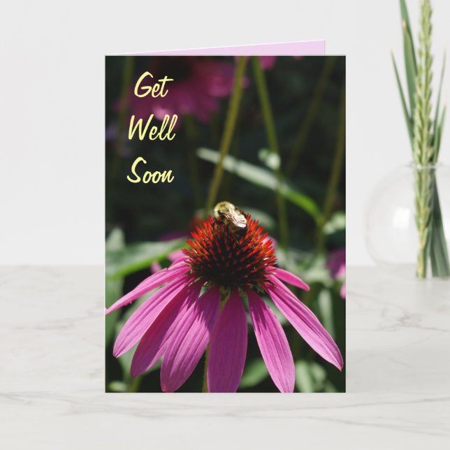 Cartão Purple Flower with Bee Get Well Soon Card (Frente)