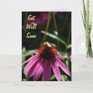 Cartão Purple Flower with Bee Get Well Soon Card