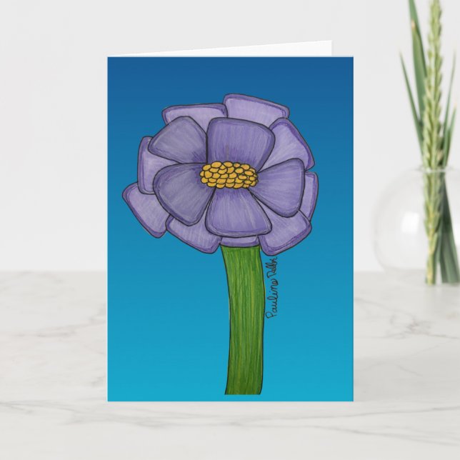 Cartão Purple Flower with blue background blank (Frente)