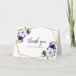 Cartão Purple Gold Watercolor Bridal Shower Thank You