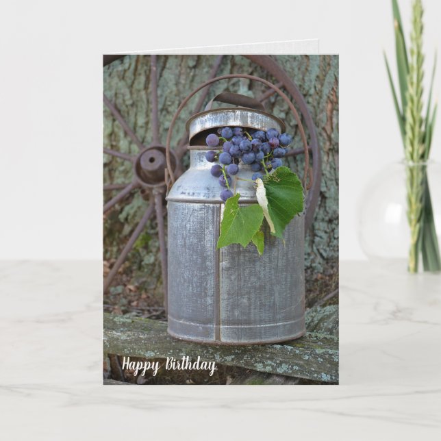 Cartão purple grapes in antique milk can birthday (Frente)