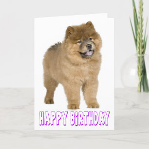 Cartão Purple Happy Birthday Chow Chow Brown Puppy Dog