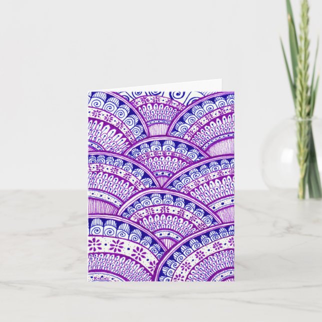 Cartão Purple Happy Birthday Damask Indian Mandala Blank (Frente)