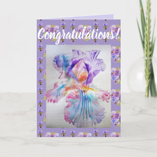 Cartão Purple Iris Flower Floral Conrgatulations art Card