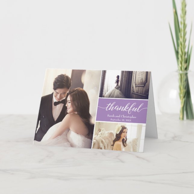 Cartão Purple modern Photo Collage Wedding Thank you (Frente)
