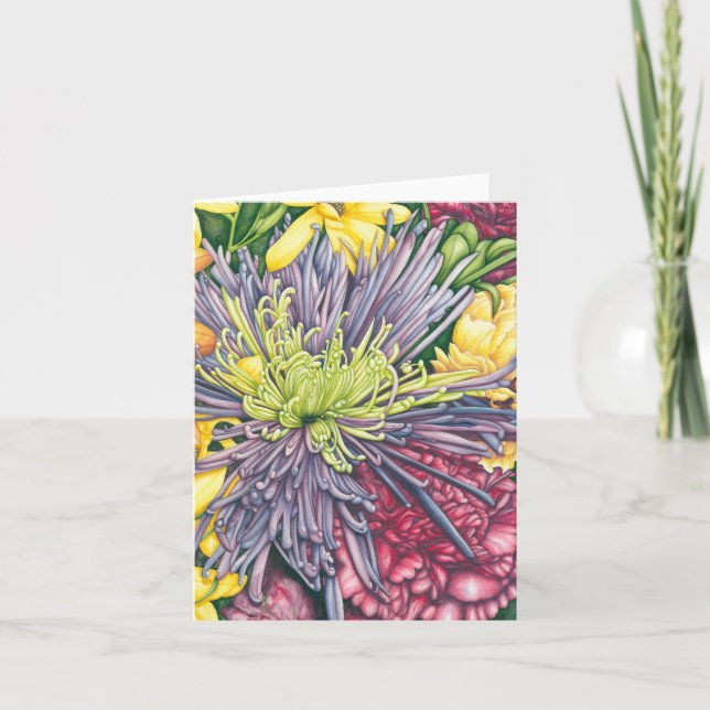 Cartão Purple Mum and Daisies Note Card (Frente)