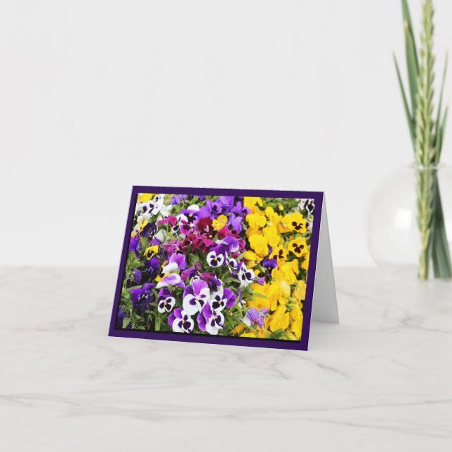 Cartão Purple Pansies Colorful Flowers Notecard (Frente)