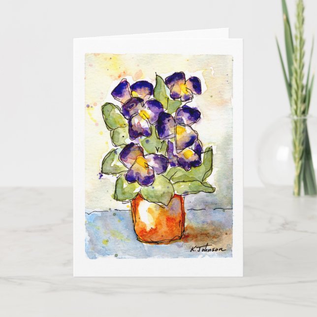 Cartão Purple Pansies Watercolor Card (Frente)