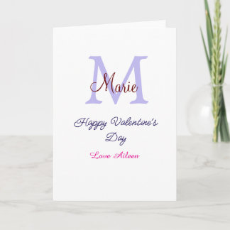 Cartão Purple pastel happy Valentine's day pink monogram 