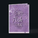 Cartão Purple pizazz for 70th birthday<br><div class="desc">Bright purple background with flowers,  dots and swirls liven up this 70th birthday design for that special someone.</div>