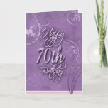 Cartão Purple pizazz for 70th birthday<br><div class="desc">Bright purple background with flowers,  dots and swirls liven up this 70th birthday design for that special someone.</div>