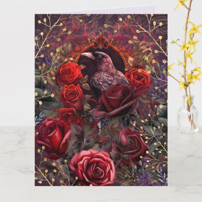 Cartão Purple Red Rose Gothic Dark Beauty Crow Raven  (Flor Amarela)