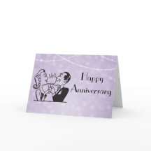 Purple Retro Glitter Lights Couple Toasting