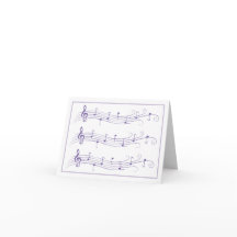 Purple Scrolled Music Staffs on White Note Card