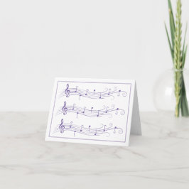Cartão Purple Scrolled Music Staffs on White Note Card