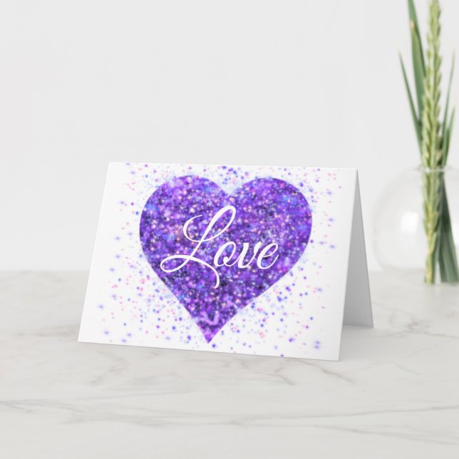 Cartão Purple sparkling sequins, love graffiti valentine (Frente)
