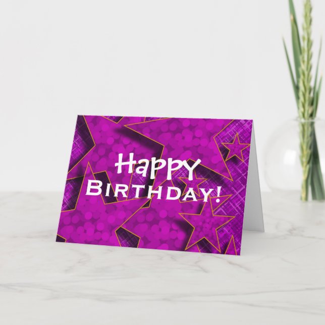 Cartão Purple Stars Happy Birday Card (Frente)