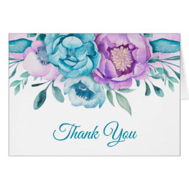Cartão Purple Teal Watercolor Floral Obrigado