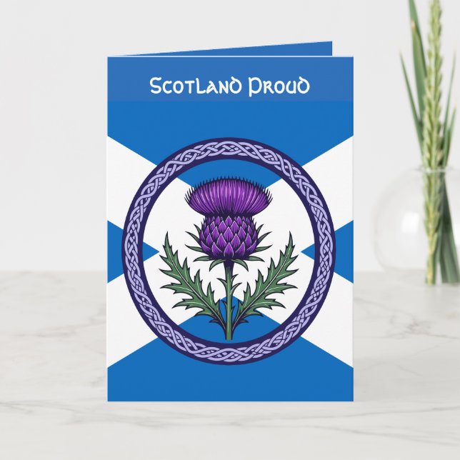 Cartão Purple Thistle and Saltire Framed by Celtic  (Frente)