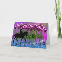 Cartão Purple Tulips, Dressage Horse Reflections Easter